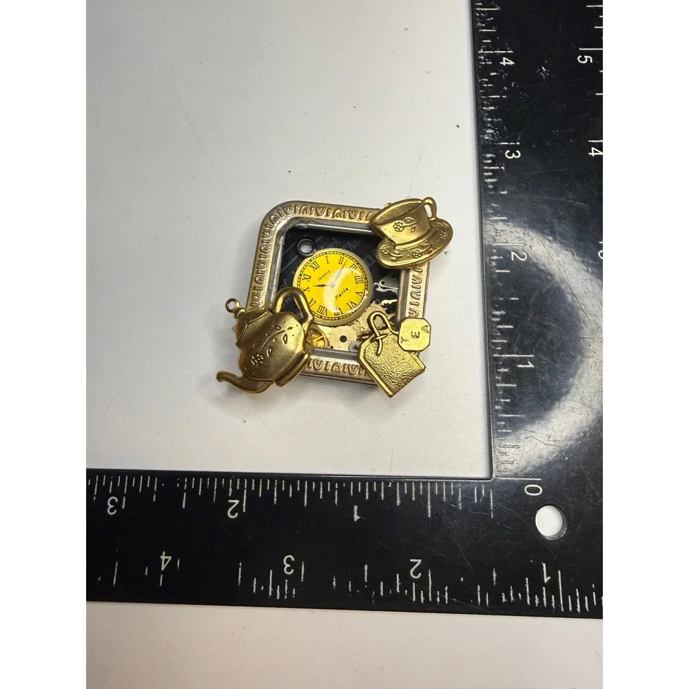 Steampunk Tea Time Shadow Box Pendant Quartz Paris Clock Teapot Teacup Charms